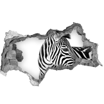 Wandsticker 3D doorkijk Zebra in een gat in de muur
