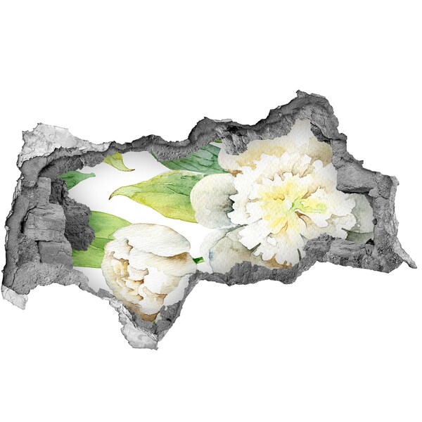 Wandsticker 3D doorkijk Bloemen in een verwoeste muur