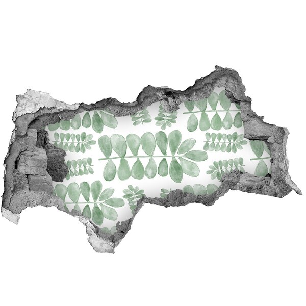 Zelfklevende 3D wandsticker illusie Groene bladeren in een gat in de muur