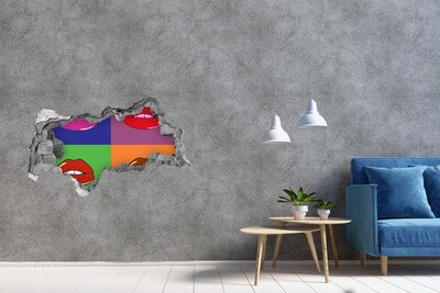 3D muursticker gescheurde muur Lippen in regenboogkleuren
