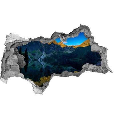 Wandsticker 3D doorkijk Berglandschap met een meer