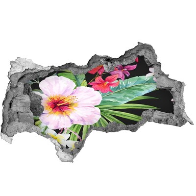 Wandsticker 3D doorkijk Tropisch paradijs met bloemen