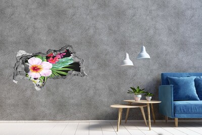 Wandsticker 3D doorkijk Tropisch paradijs met bloemen