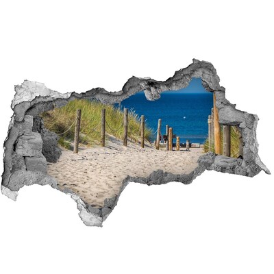 3D sticker gat in stenen muur Tropisch strand met uitzicht op zee