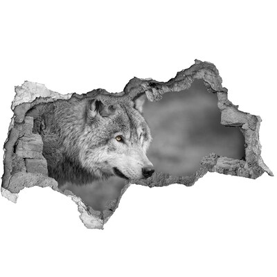 Wandsticker 3D doorkijk Wolf in een gat in de muur