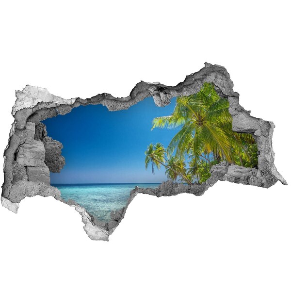 Wandsticker 3D doorkijk Tropisch strand met palmbomen
