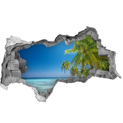 Wandsticker 3D doorkijk Tropisch strand met palmbomen