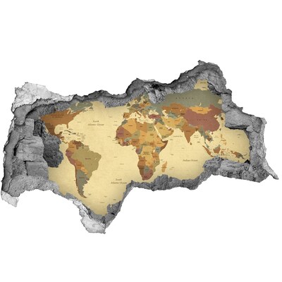 3D muursticker gescheurde muur Kaart van Afrika in retrostijl