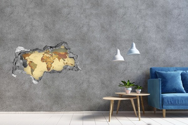 3D muursticker gescheurde muur Kaart van Afrika in retrostijl