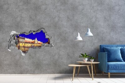 Wandsticker 3D doorkijk Het Grote Marktplein van Krakau 's nachts