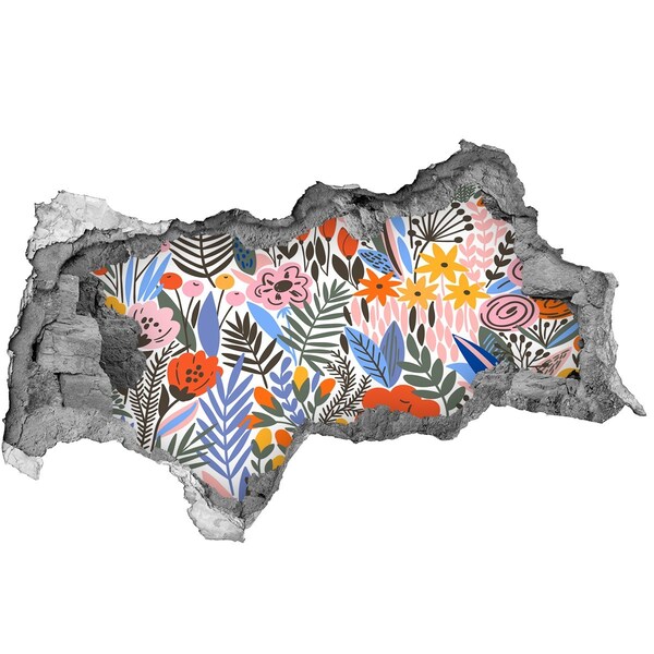 Naklejka 3D dziura na ścianę Kwiatowy mural przez dziurę w ścianie