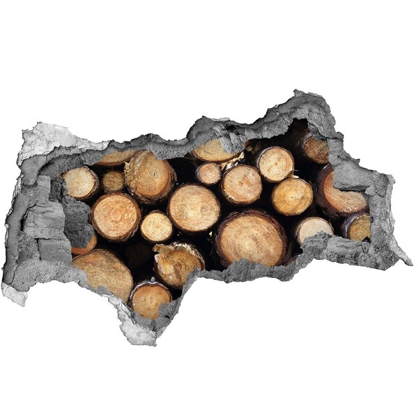 3D sticker gat in stenen muur Hout in een gat in de muur