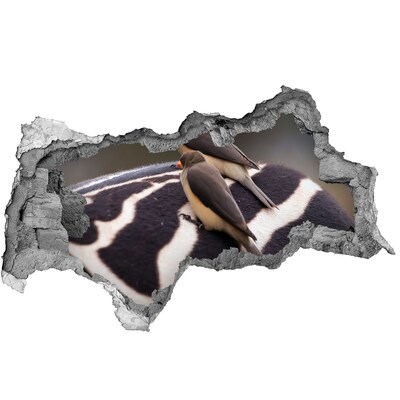 Zelfklevende 3D wandsticker illusie Vogels op de rug van een zebra
