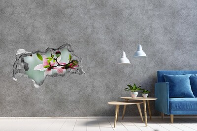 3D muursticker gescheurde muur Magnoliabloemen in een beschadigde muur