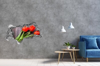 3D muursticker gescheurde muur Bloemen in beton