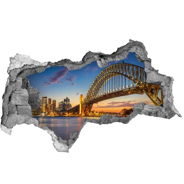 3D sticker gat in stenen muur Sydney Bridge bij zonsondergang