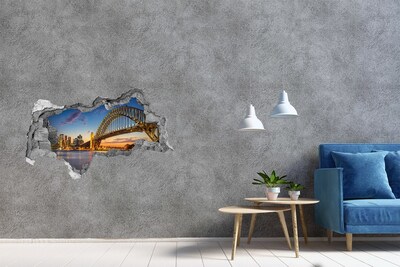 3D sticker gat in stenen muur Sydney Bridge bij zonsondergang