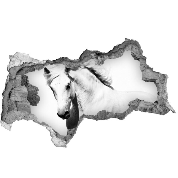 3D muursticker gescheurde muur Wit paard in een gat in de muur