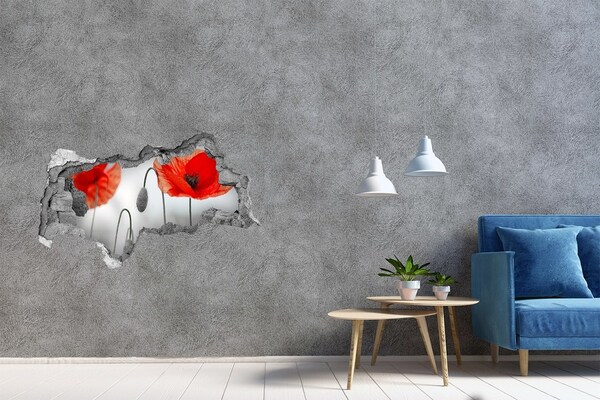 3D sticker gat in stenen muur Bloemen in een gat in de muur