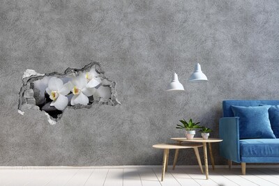 Wandsticker 3D doorkijk Orchideeën in beton