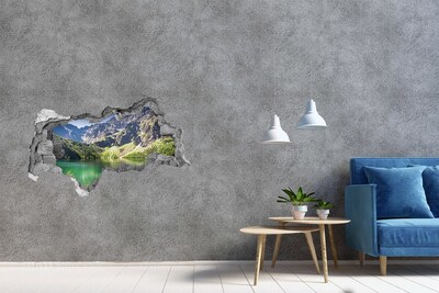 3D muursticker gescheurde muur Berglandschap aan het meer