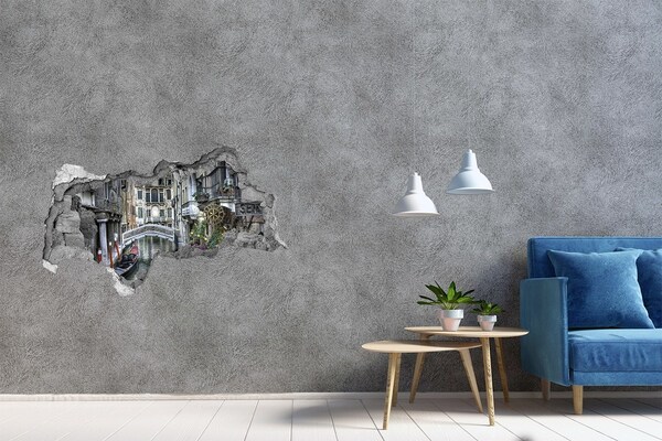 3D sticker gat in stenen muur Venetië met uitzicht op een kanaal