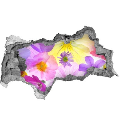 Wandsticker 3D doorkijk Bloemenparadijs door een gat in de muur