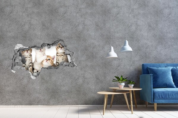 3D sticker gat in stenen muur Kittens in een gat in de muur