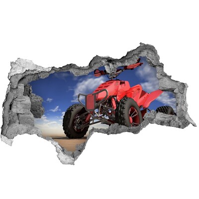 3D muursticker gescheurde muur Rode quad in een woestijnlandschap