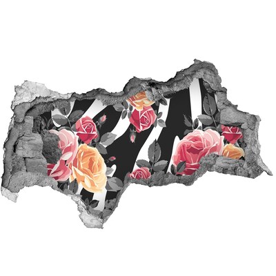 Wandsticker 3D doorkijk Bloemenfoto genomen vanaf beton