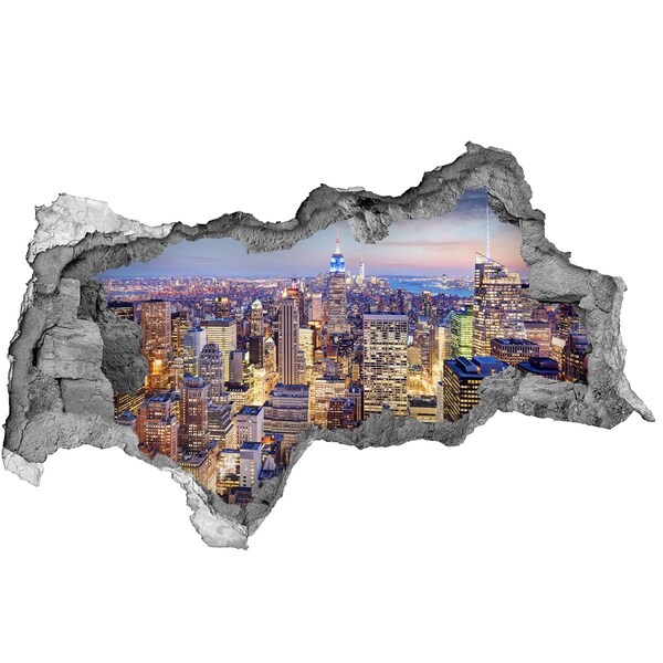 Wandsticker 3D doorkijk De skyline van New York 's nachts