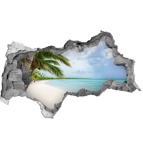 Wandsticker 3D doorkijk Tropisch strand met palmbomen