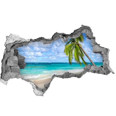 3D sticker gat in stenen muur Caribisch strand door een gat in de muur