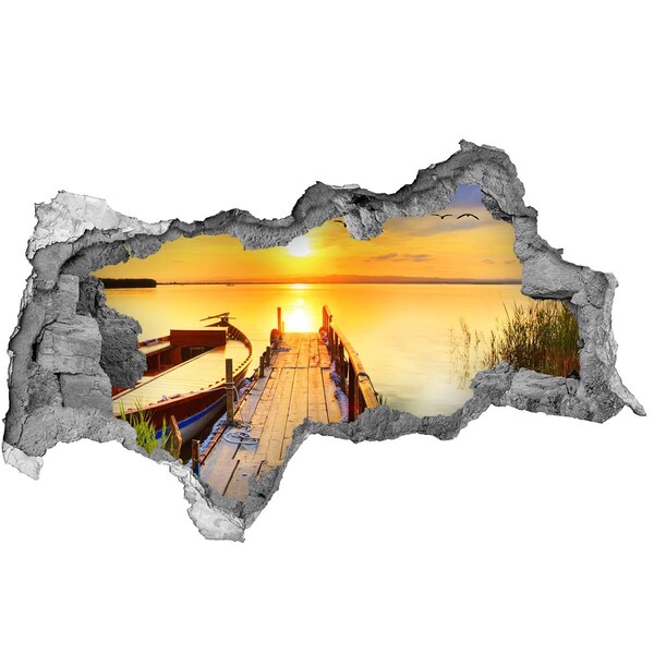 Zelfklevende 3D wandsticker illusie Zonsondergang boven het meer