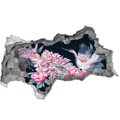 Wandsticker 3D doorkijk Bloementafereel met vogel