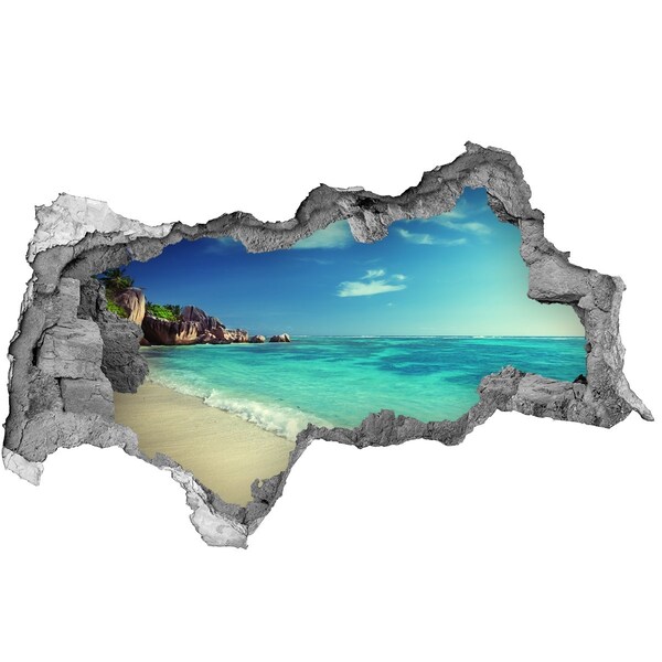 3D muursticker gescheurde muur Caribisch strand door een gat in de muur