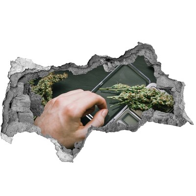 3D muursticker gescheurde muur Gewicht met marihuana