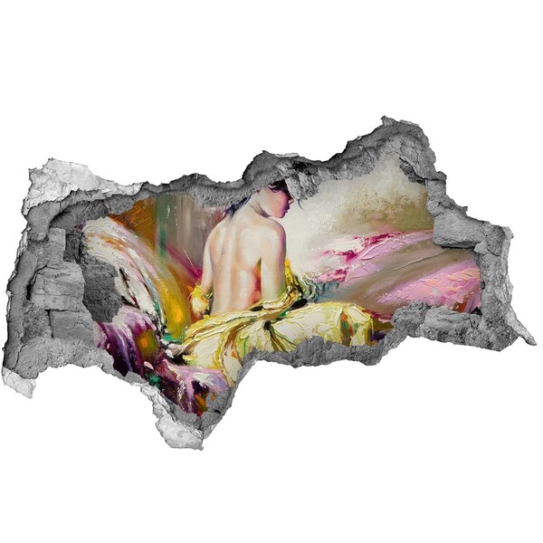 Wandsticker 3D doorkijk Vrouw in een gele jurk