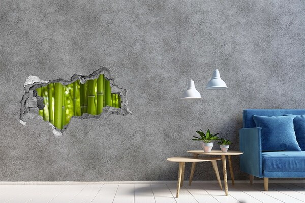 3D sticker gat in stenen muur Groene bamboebos