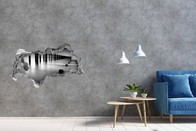 Wandsticker 3D doorkijk Een verzonken pier in een monochrome omgeving