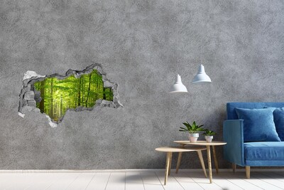3D sticker gat in stenen muur Groen bos in het zonlicht