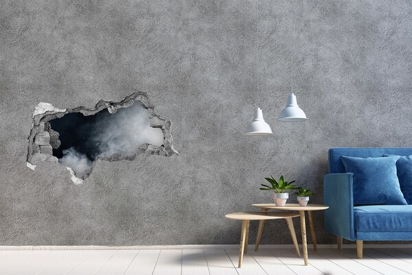 Samoprzylepna dziura na ścianę Złamana ściana z widokiem na chmurę