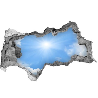 3D sticker gat in stenen muur Hemel met zonnestralen