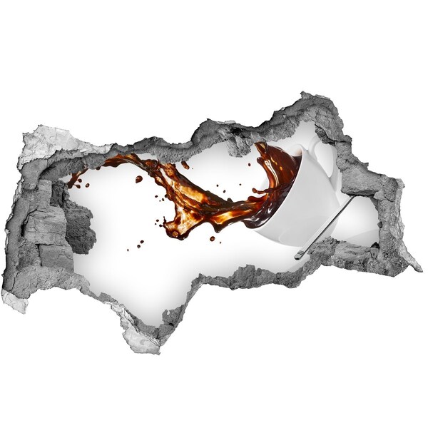 3D muursticker gescheurde muur Koffie die door een gat in de muur naar buiten lekt.