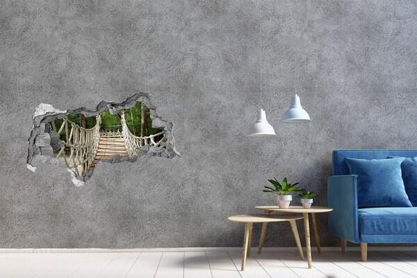 Dziura 3d w ścianie naklejka Mostek w dżungli