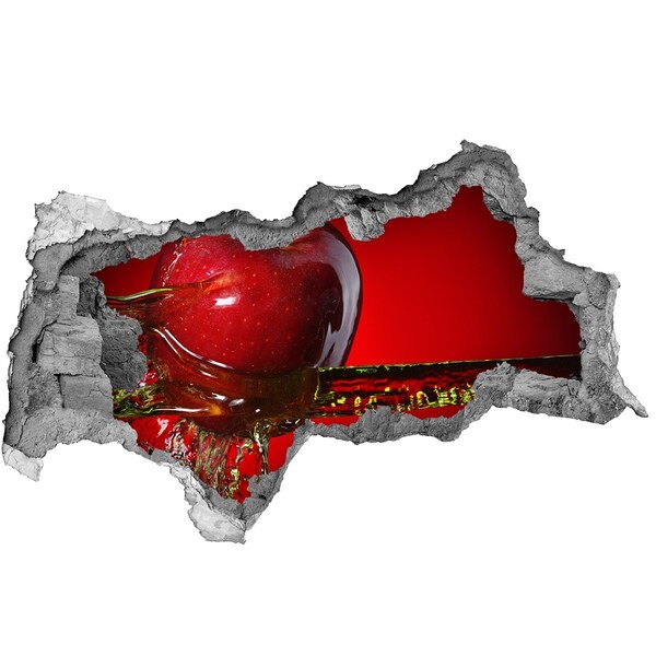 Zelfklevende 3D wandsticker illusie Rode appel in beton