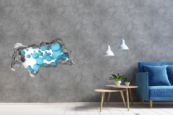 3D sticker gat in stenen muur Bellen in de blauwe ruimte