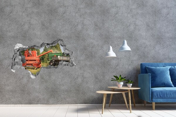 3D muursticker gescheurde muur Landbouwmachines in actie