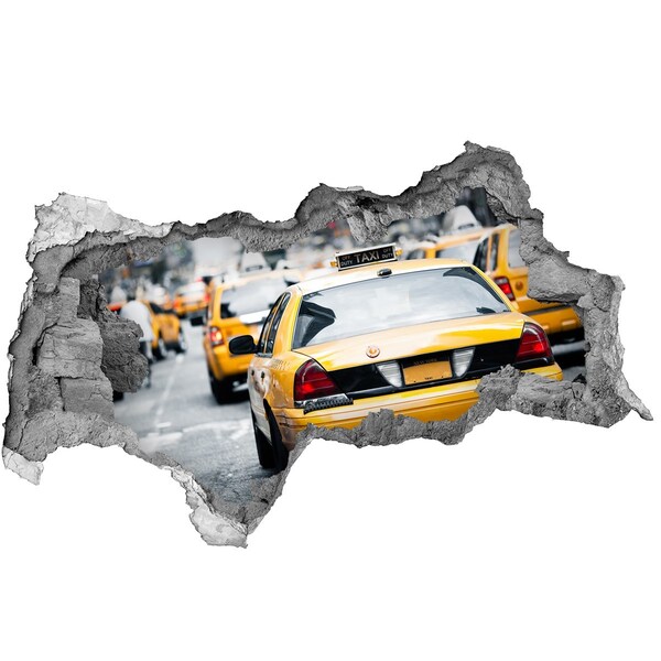 Zelfklevende 3D wandsticker illusie New Yorkse taxi's in actie