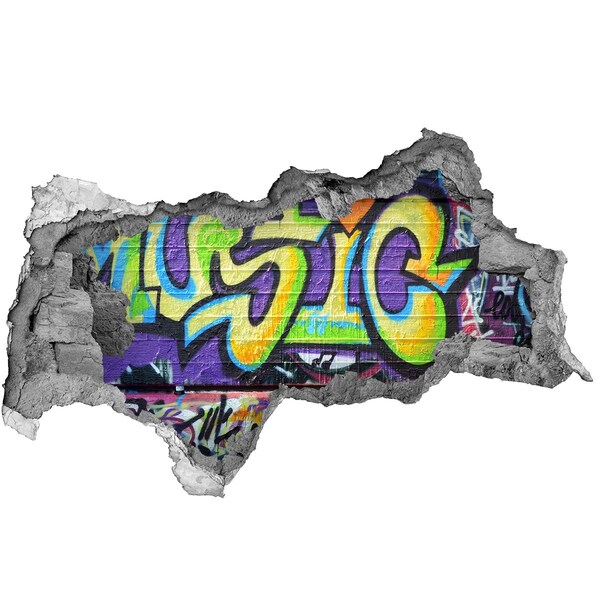 3D sticker gat in stenen muur Graffiti op een beschadigde muur